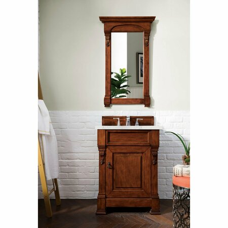 James Martin Vanities Brookfield 26in Single Vanity, Warm Cherry w/ 3 CM Eternal Jasmine Pearl Quartz Top 147-114-V26-WCH-3EJP